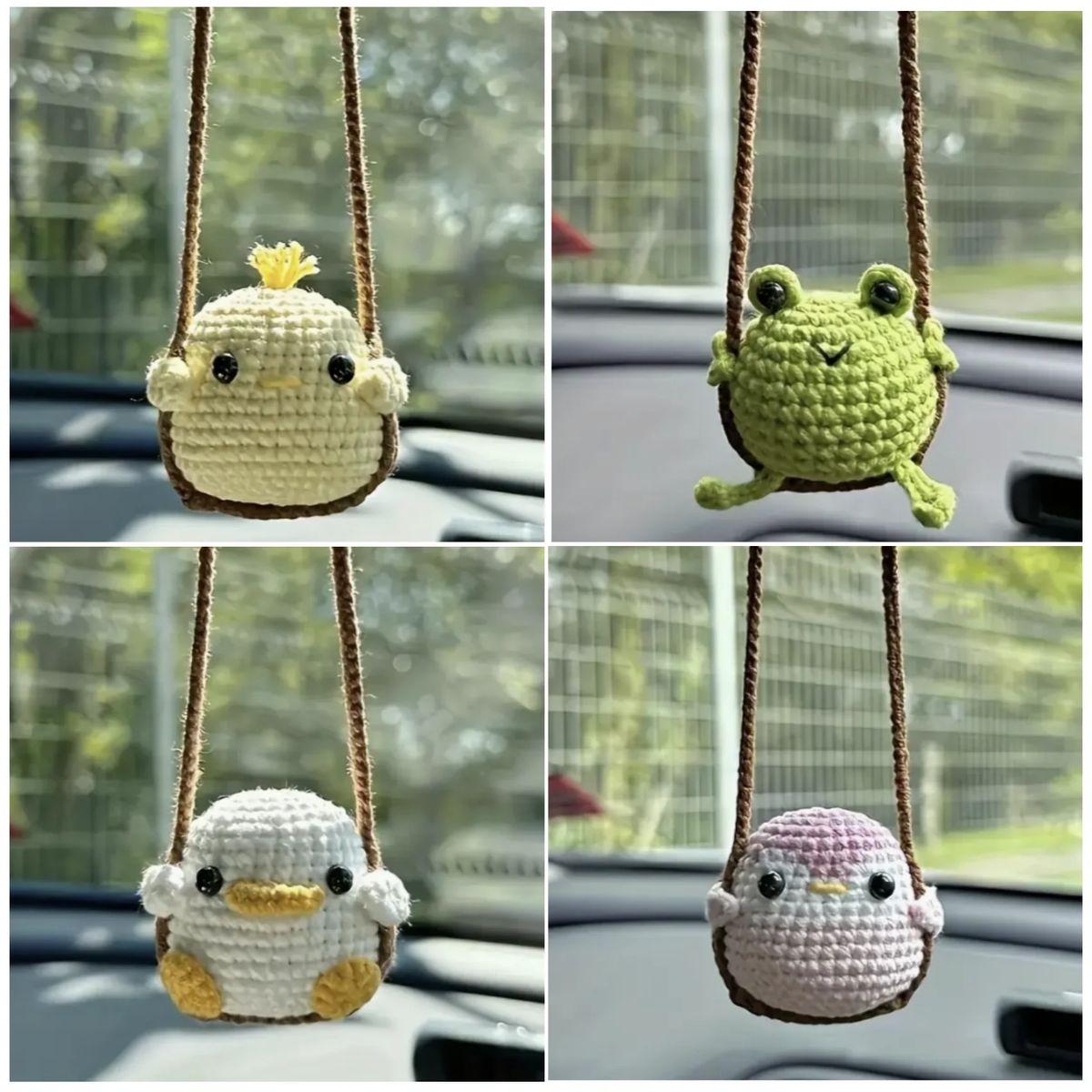 Handmade Crochet Car Hanging | Cute Character Rearview Mirror Charm