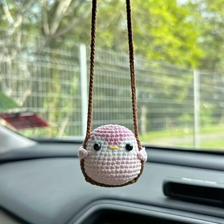 Handmade Crochet Car Hanging | Cute Character Rearview Mirror Charm
