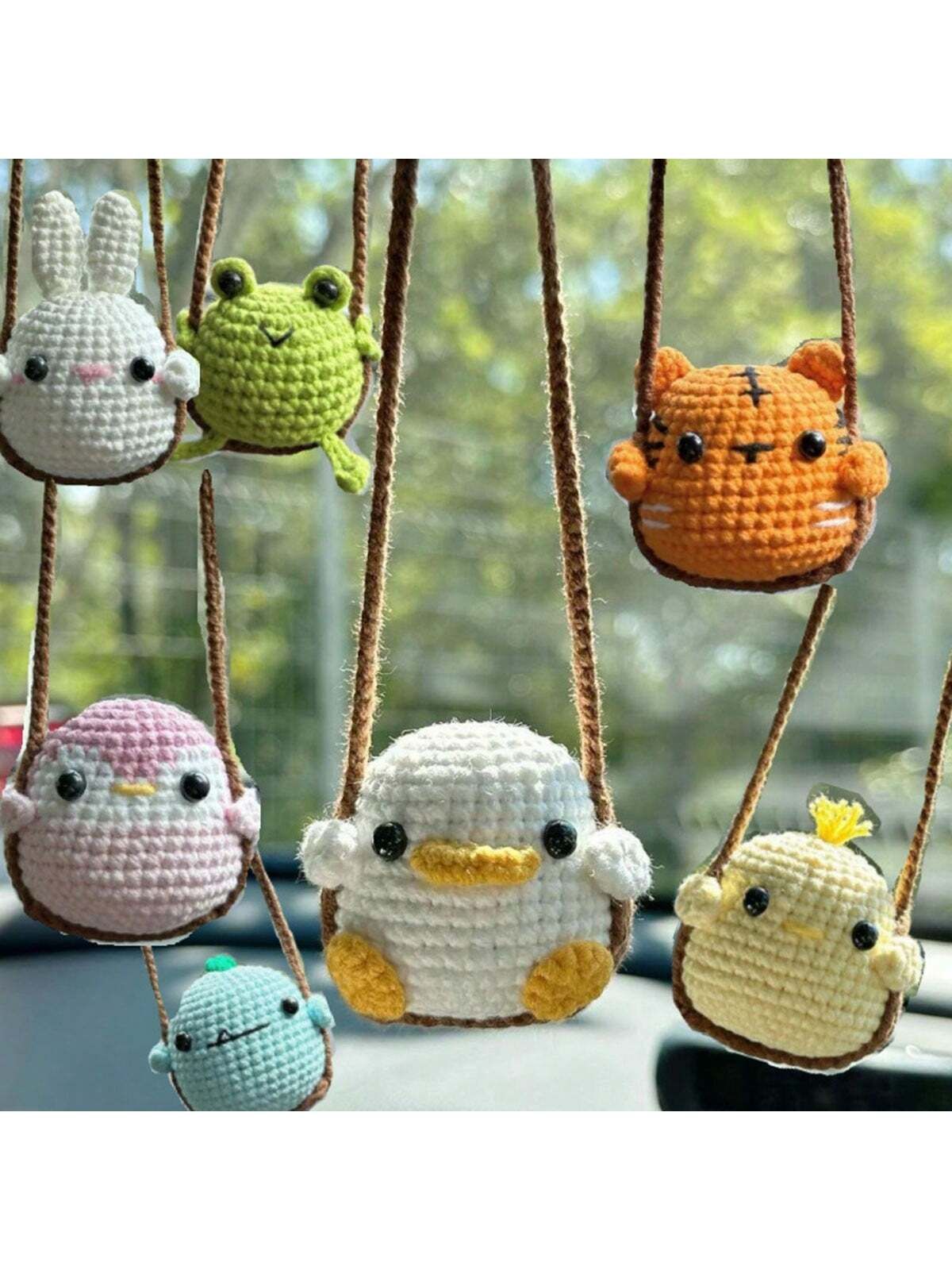Handmade Crochet Car Hanging | Cute Character Rearview Mirror Charm
