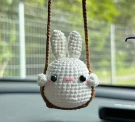Handmade Crochet Car Hanging | Cute Character Rearview Mirror Charm
